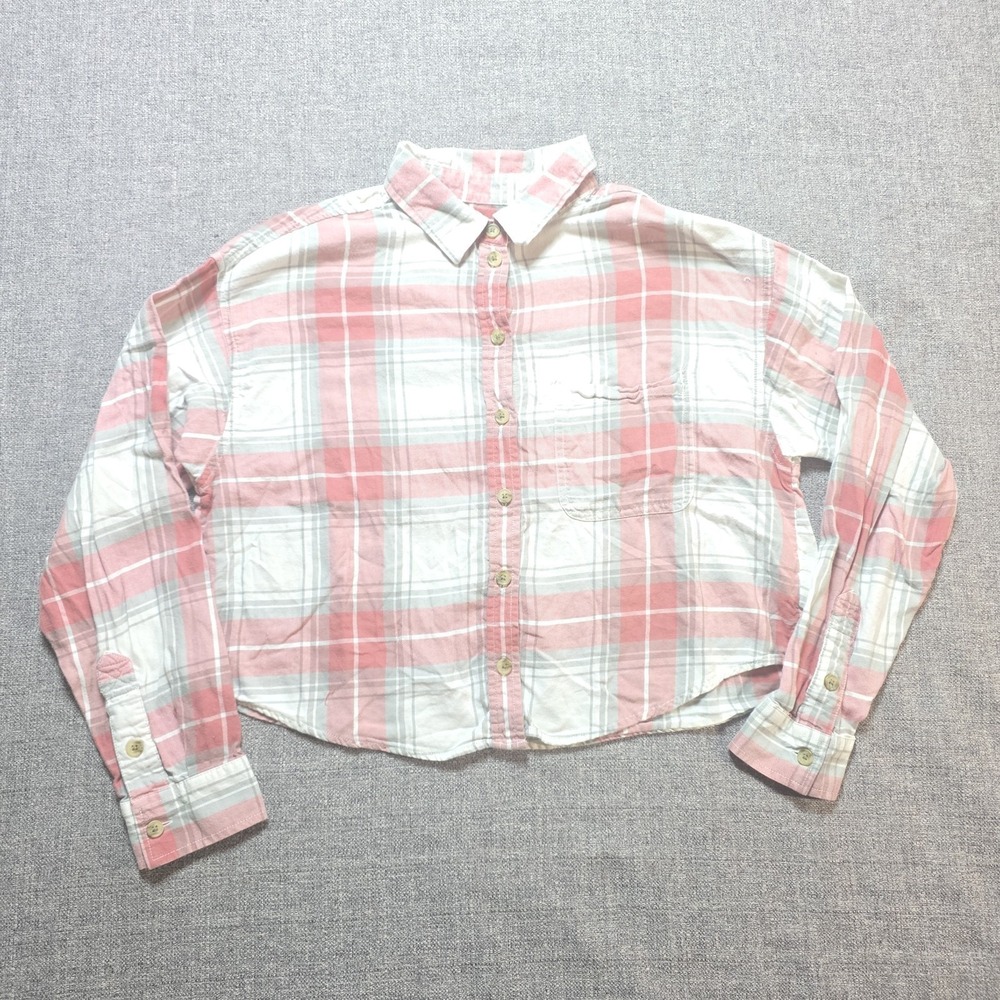 American Eagle Women's Cropped Plaid Flannel Top Size M Large